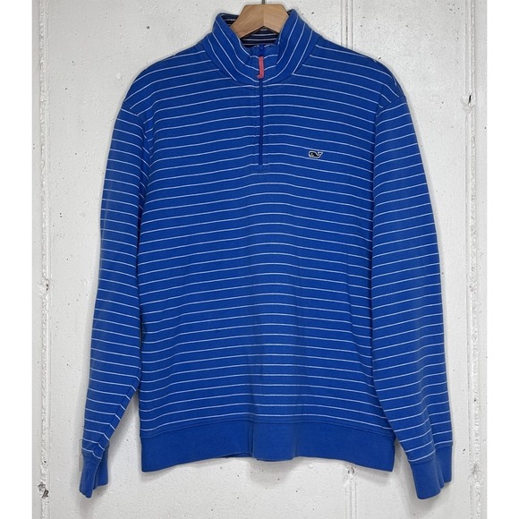 Vineyard Vines Mens L Pullover Sweatshirt Blue Striped Long Sleeve 1/4 Zip Shirt - Picture 1 of 5